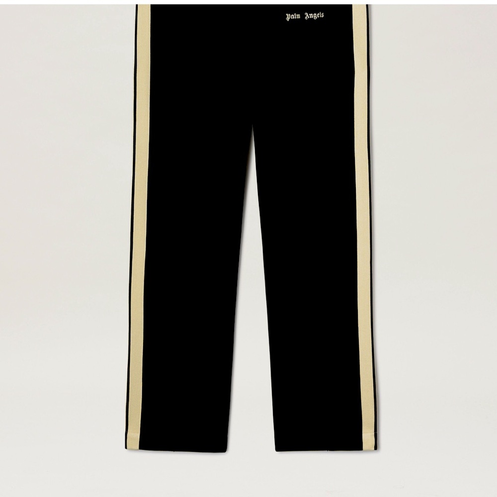 Palm Angels Black Pants with Cream Stripes